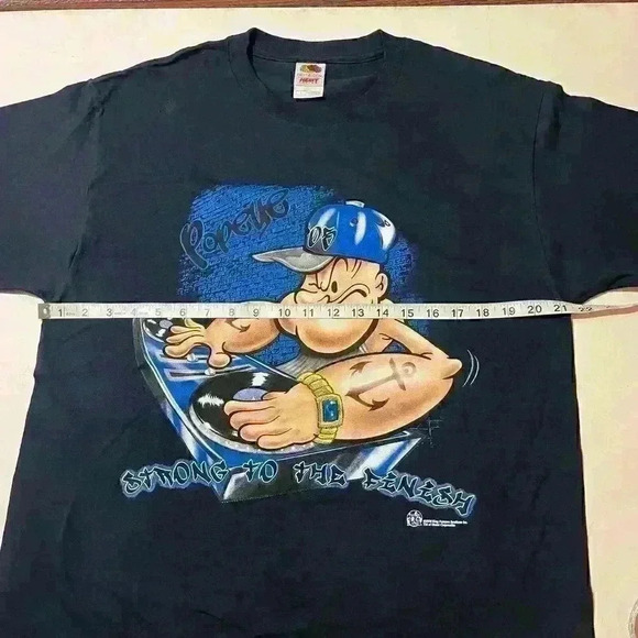 Vintage Popeye DJ Hip Gangster Bling Chain Mens L Cartoon Tee 2000s Y2k T-Shirt - Picture 5 of 11